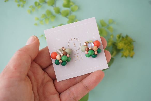 訂做◎綠色×橘色/Kino Nukumori 耳環 第7張的照片