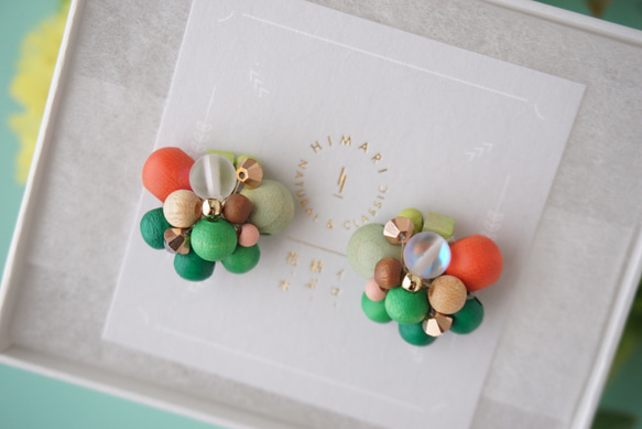 訂做◎綠色×橘色/Kino Nukumori 耳環 第6張的照片