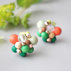 訂做◎綠色×橘色/Kino Nukumori 耳環 第1張的照片