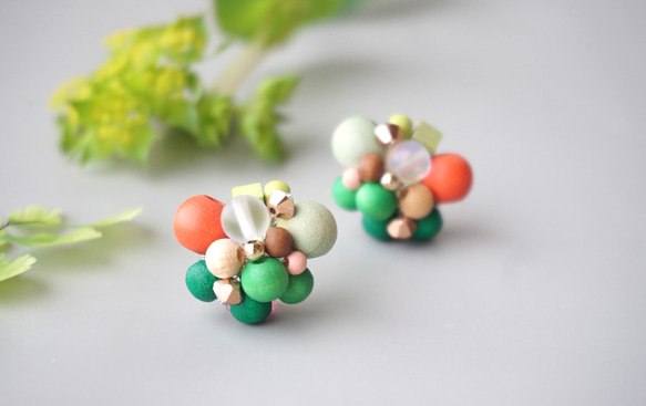 訂做◎綠色×橘色/Kino Nukumori 耳環 第1張的照片