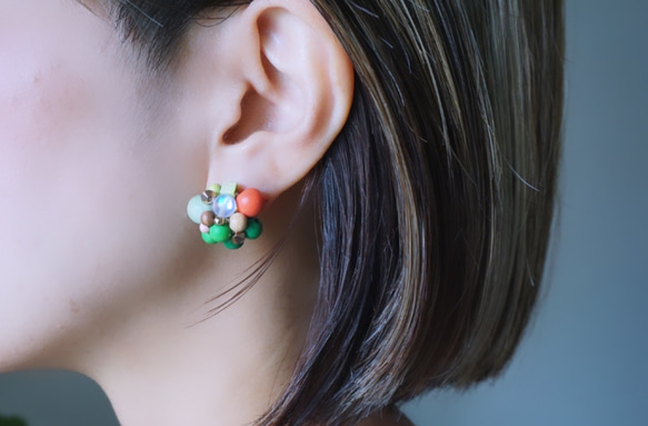 訂做◎綠色×橘色/Kino Nukumori 耳環 第9張的照片