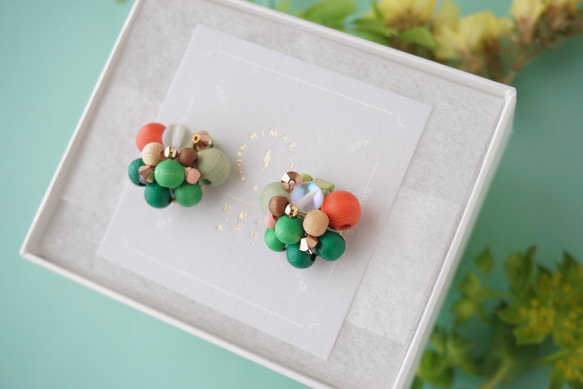 訂做◎綠色×橘色/Kino Nukumori 耳環 第3張的照片