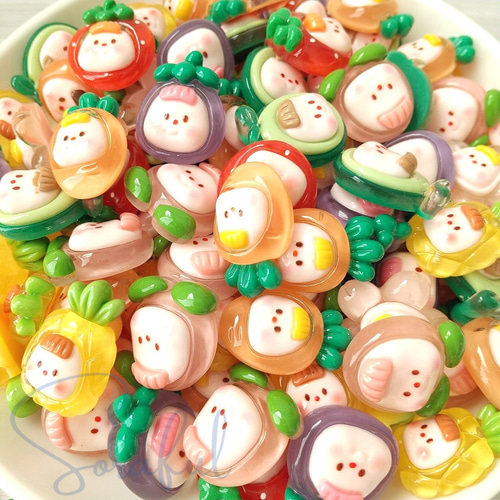 8種セット】野菜と果物のかぶりものフェイス【デコパーツ】D-0202 