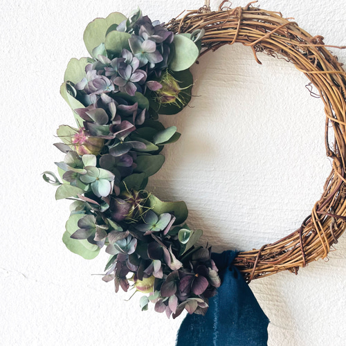 紫陽花とユーカリのハーフリース♪ リース Dans les bois 通販