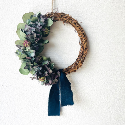 紫陽花とユーカリのハーフリース♪ リース Dans les bois 通販