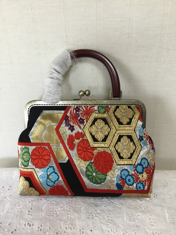 花ぷらら・ハンドメイド・リメイク・帯・カバン・がま口バック・木の