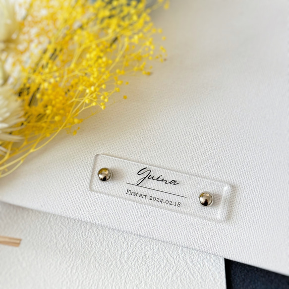 金具付き【ファーストアートタグ】ネームプレート 筆記体　クリア アクリル アートタグ　ファーストアート　透明 夏 6枚目の画像