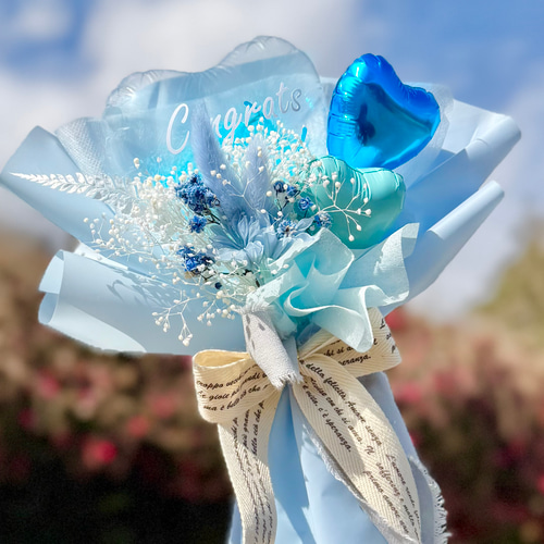 卒業祝い　バルーンブーケ 卒業祝い ｜フラワーバルーンブーケ ブルー｜名入れ可｜発表会｜誕生日