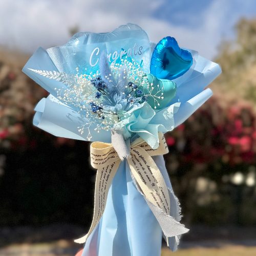 卒業バルーンブーケ♡ 卒業祝い ｜フラワーバルーンブーケ ブルー｜名入れ可｜発表会｜誕生日