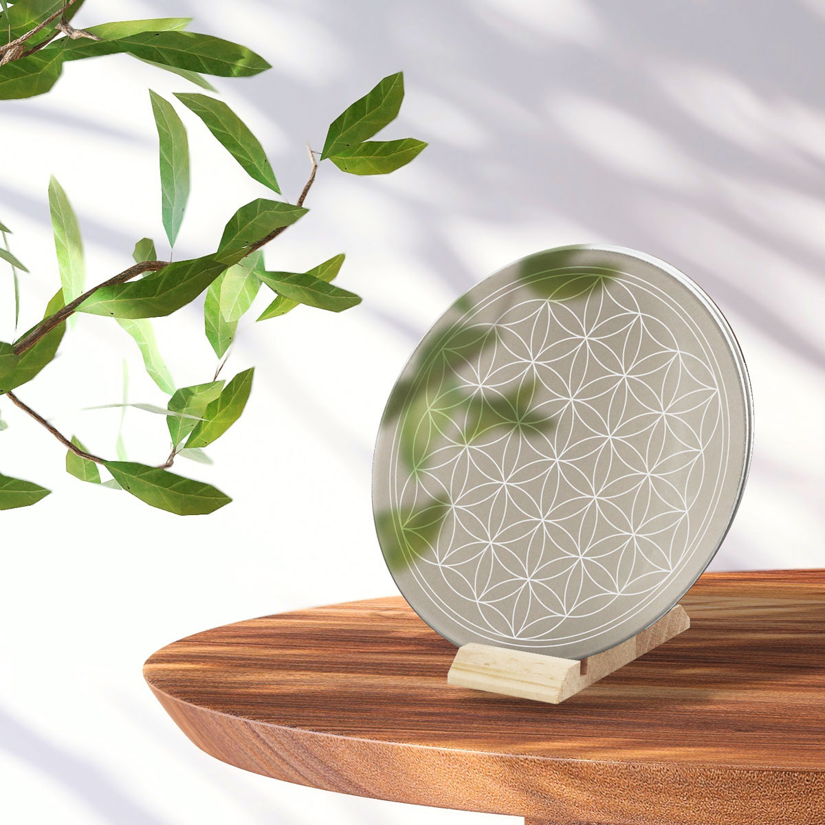 【フラワーオブライフ】間接照明にもなるFlower of Lifeの鏡【受注後製作】