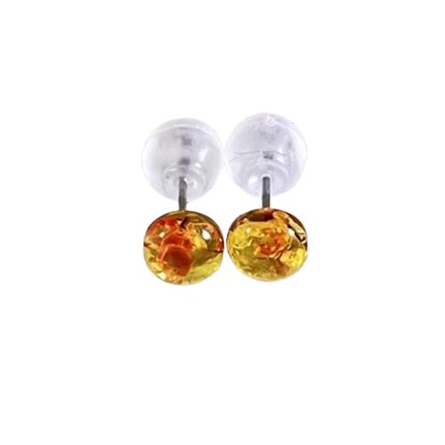 CYA【人工アンバー 琥珀】 6mm 1ペア コハク スタッド ピアス 5月 