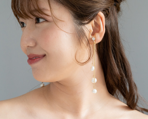 ◇送料無料◇淡水パール 3連 ピアス イヤリング バロックパール