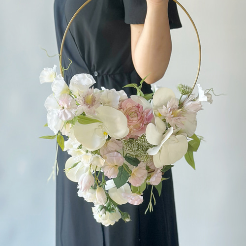 即納品可能】ウェディングブーケ 2wayフープブーケ ホワイトブーケ