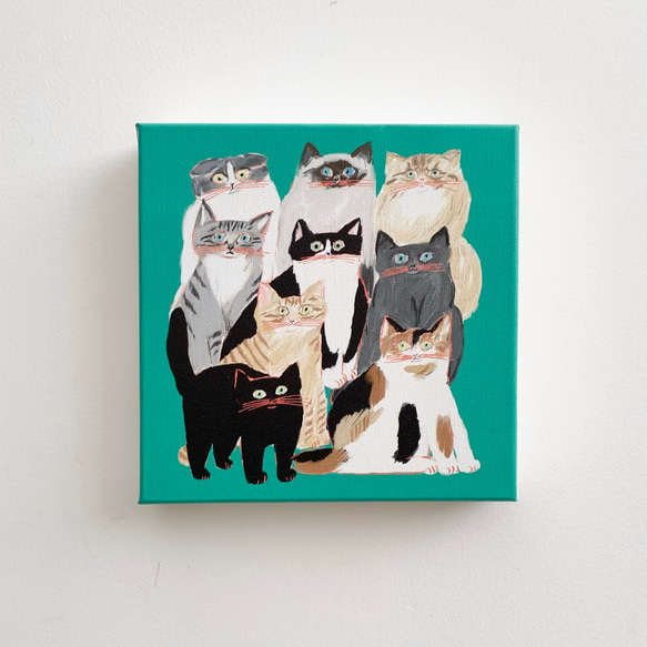 【たぶん32匹の猫】　原画　一点物　キャンバス　猫　現代アート　イラスト 愛猫がキャラクターに！2匹用20cmキャンバスの猫ポップアート