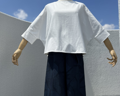 ドルマンスリーブTシャツと紬のワイドパンツ お得なセットアップ M 
