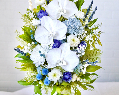 特選仏花　花瓶付き　　蓮の花　胡蝶蘭　造花無し　一基 プリザーブドフラワー 特選仏花 花瓶付き 蓮の花 胡蝶蘭 造花無し 大 一基 プリザーブド