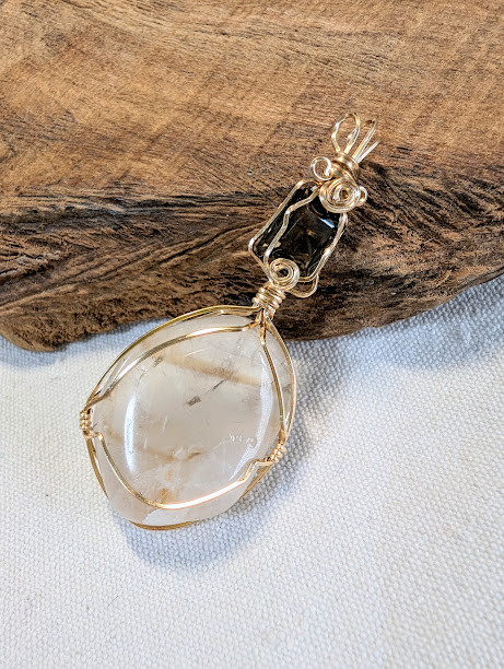 14kgf ホワイトアメシスト スモーキークォーツ 水晶 ワイヤ ペンダント