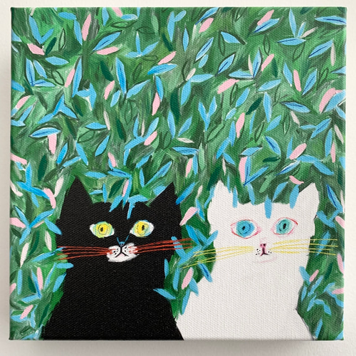 生垣の下』キャンバス イラスト 猫 ねこ イラスト torico 通販