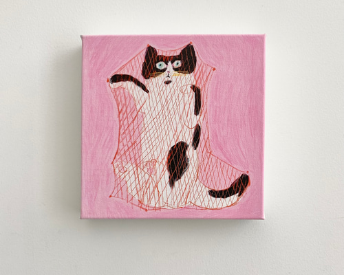 【たぶん32匹の猫】　原画　一点物　キャンバス　猫　現代アート　イラスト 水玉〜三毛猫〜／原画 キャンバス 絵 絵画 アート イラスト