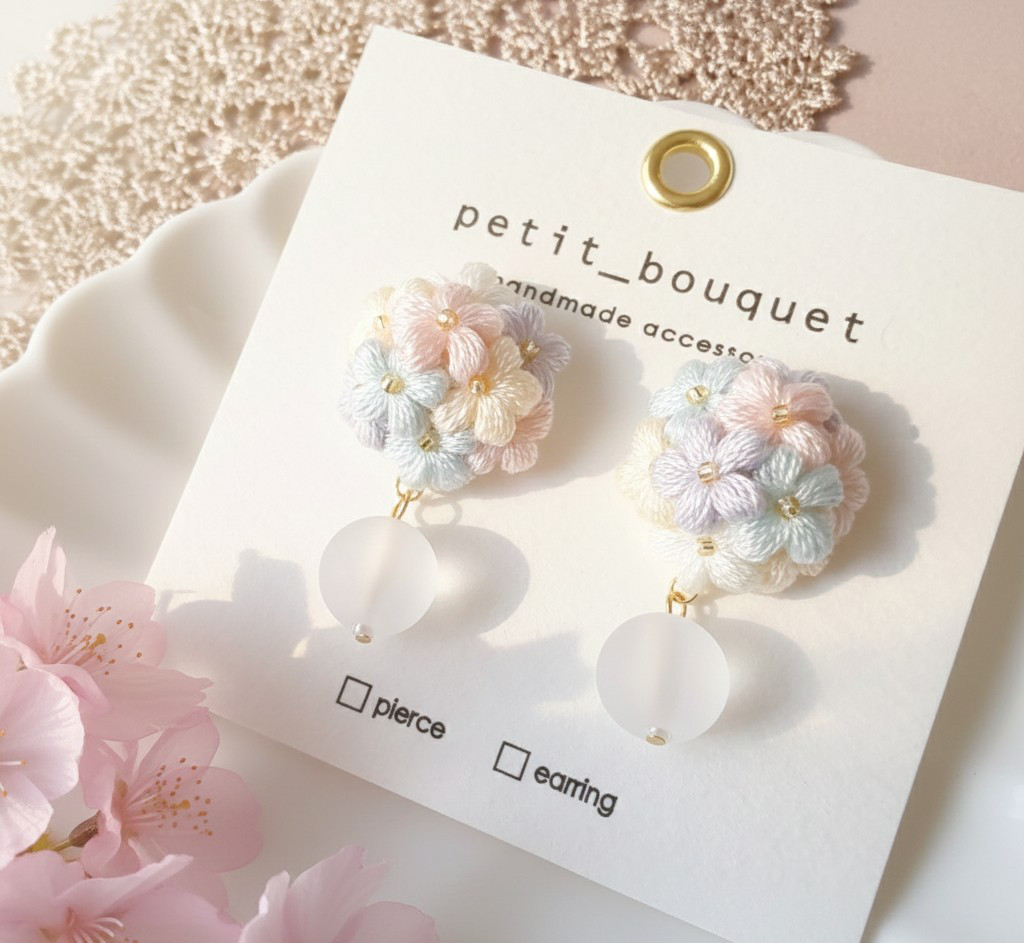 【パステルカラーの小さな花束】   特別な日につけたくなる  刺繍糸   かぎ針編み  花  ブーケ   結婚式