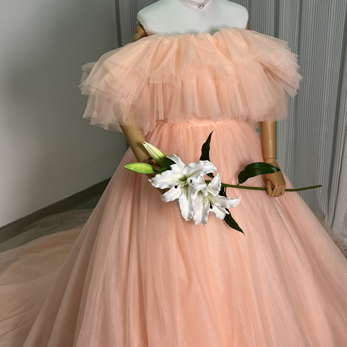 送料無料！カラードレス オフショルダー キラキラグリッターチュール  