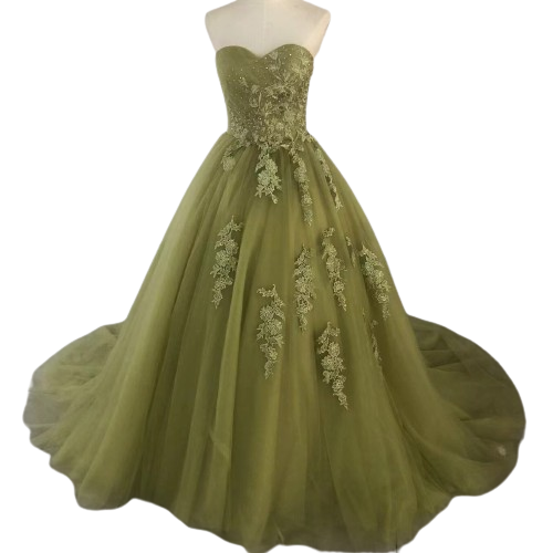 豪華！ ウェディングドレス カラードレス グリーン 魅惑の花レース 柔らかく重ねたチュールスカート 披露宴 花嫁