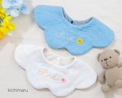 花刺繍×デニム×レース】選べる花刺繍 デニム調・レースぽこぽこ花びら