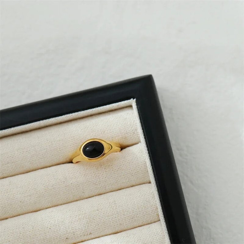 金アレ対応 316L 18k ブラックストーンリング(0544) 指輪・リング