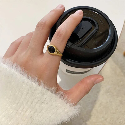 金アレ対応 316L 18k ブラックストーンリング(0544) 指輪・リング