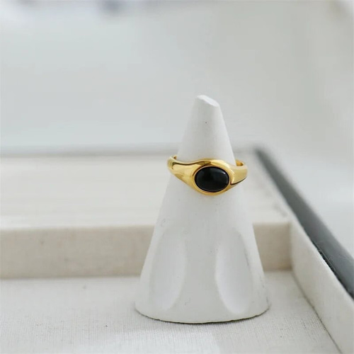 金アレ対応 316L 18k ブラックストーンリング(0544) 指輪・リング