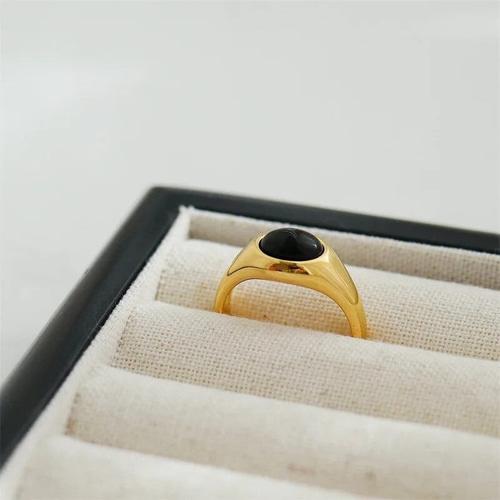 金アレ対応 316L 18k ブラックストーンリング(0544) 指輪・リング