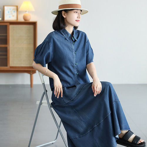 ❤️丈直し無料❤️ デニムセットアップ カジュアル ライセル 柔らかい