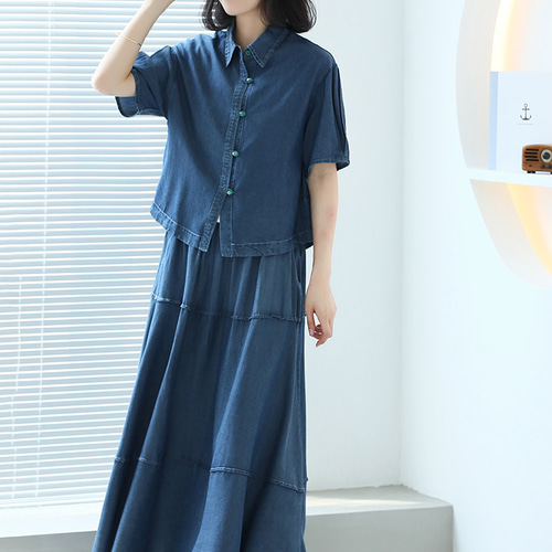 ❤️丈直し無料❤️ デニムセットアップ カジュアル ライセル 柔らかい