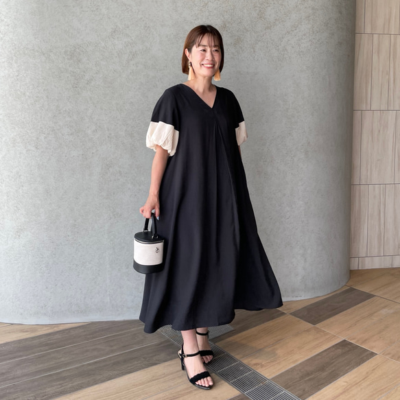 冷んやり『冷感生地』きれいめ可愛い♡超ゆったり着痩せワンピース♡黒【フリー】KMC-738 697696 11枚目の画像