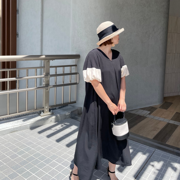 冷んやり『冷感生地』きれいめ可愛い♡超ゆったり着痩せワンピース♡黒【フリー】KMC-738 697696 8枚目の画像