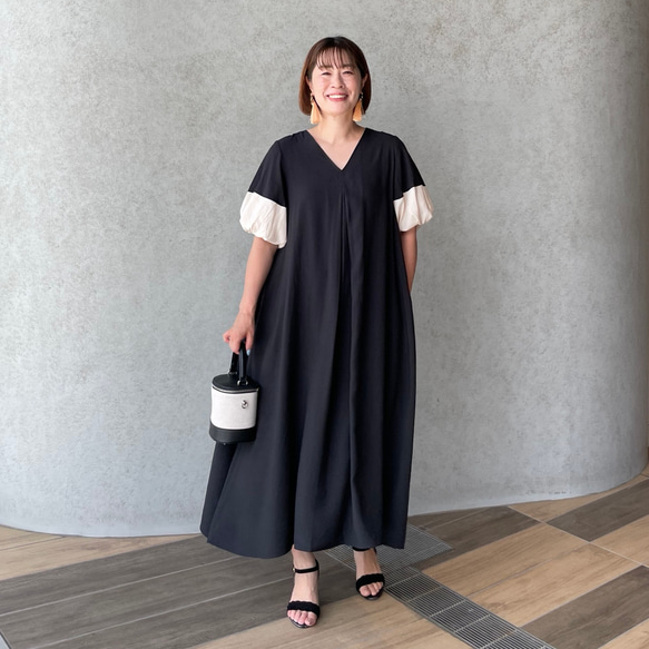 冷んやり『冷感生地』きれいめ可愛い♡超ゆったり着痩せワンピース♡黒【フリー】KMC-738 697696 1枚目の画像