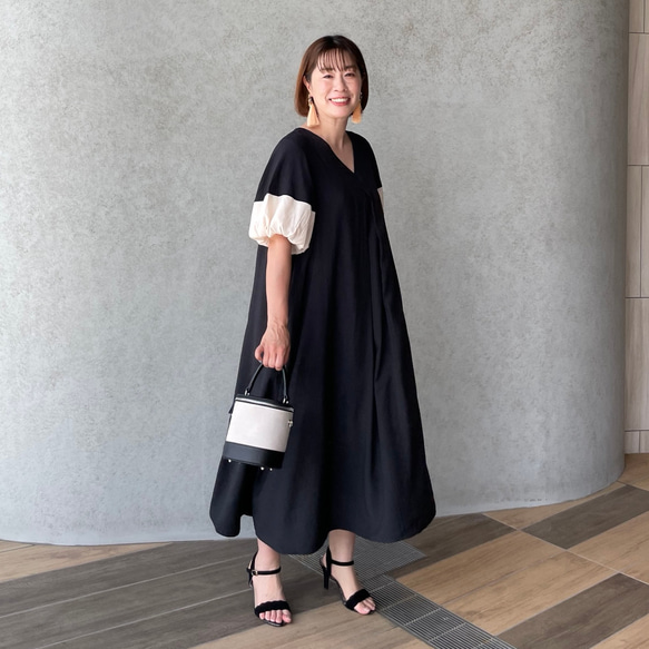 冷んやり『冷感生地』きれいめ可愛い♡超ゆったり着痩せワンピース♡黒【フリー】KMC-738 697696 14枚目の画像