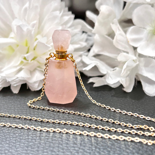 鑑別付き天然ローズクォーツペンダントネックレス