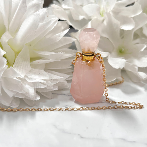 23】ハート型ローズクォーツ 香水瓶 ネックレスチャーム 愛LOVE
