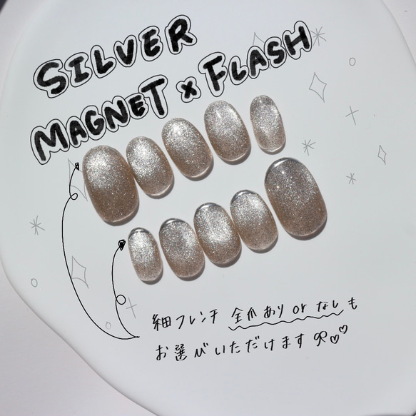 着画 再販ネイルチップ #57 普段使い 新作 シルバー 小爪 サイズ