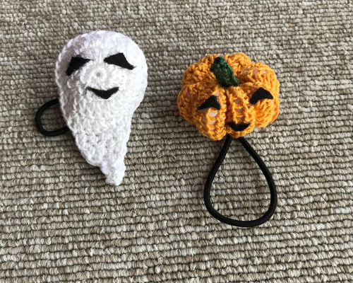 ハロウィンヘアゴム Z0080 かぎ編み ハロウィン ヘアゴム カボチャ お化け 2点セット