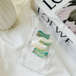 【waveline】blue × beige  ニュアンス スマホケース【iphone/アクリル絵の具】 2枚目の画像