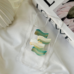 【waveline】blue × beige  ニュアンス スマホケース【iphone/アクリル絵の具】 3枚目の画像