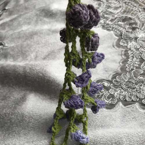 花（ハンドメイド、籐） Z0210 かぎ編み フジの花 藤の花 レース編み モチーフ 紫色 その他
