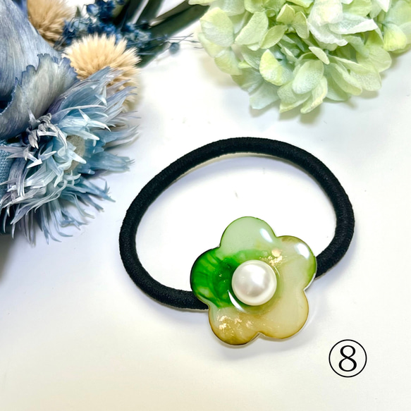 【1点1点もの】アルコールインクアート　花のヘアゴム 9枚目の画像