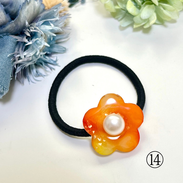【1点1点もの】アルコールインクアート　花のヘアゴム 15枚目の画像