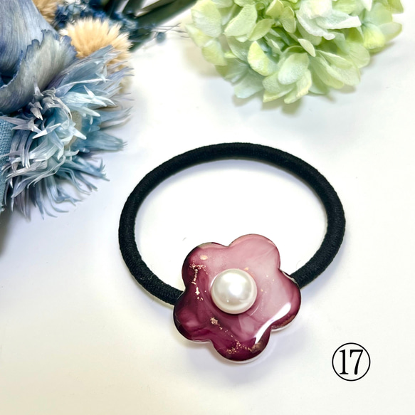 【1点1点もの】アルコールインクアート　花のヘアゴム 18枚目の画像