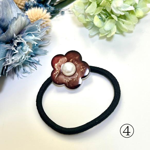 【1点1点もの】アルコールインクアート　花のヘアゴム 5枚目の画像