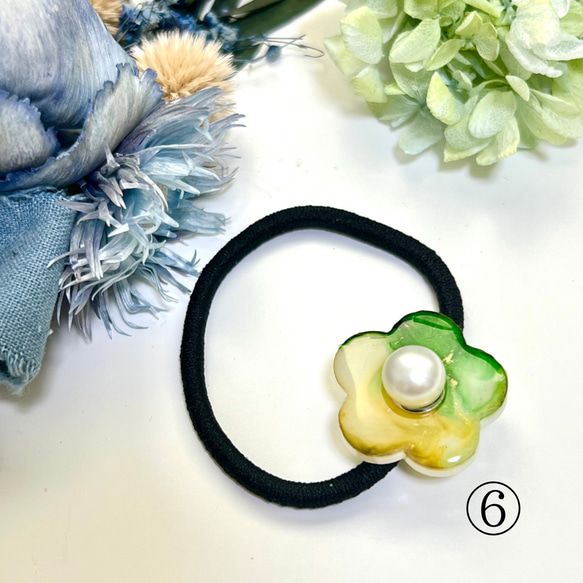 【1点1点もの】アルコールインクアート　花のヘアゴム 7枚目の画像