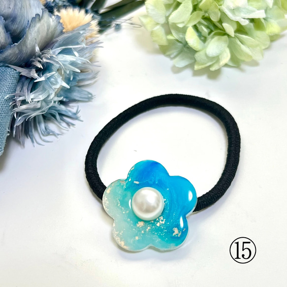 【1点1点もの】アルコールインクアート　花のヘアゴム 16枚目の画像